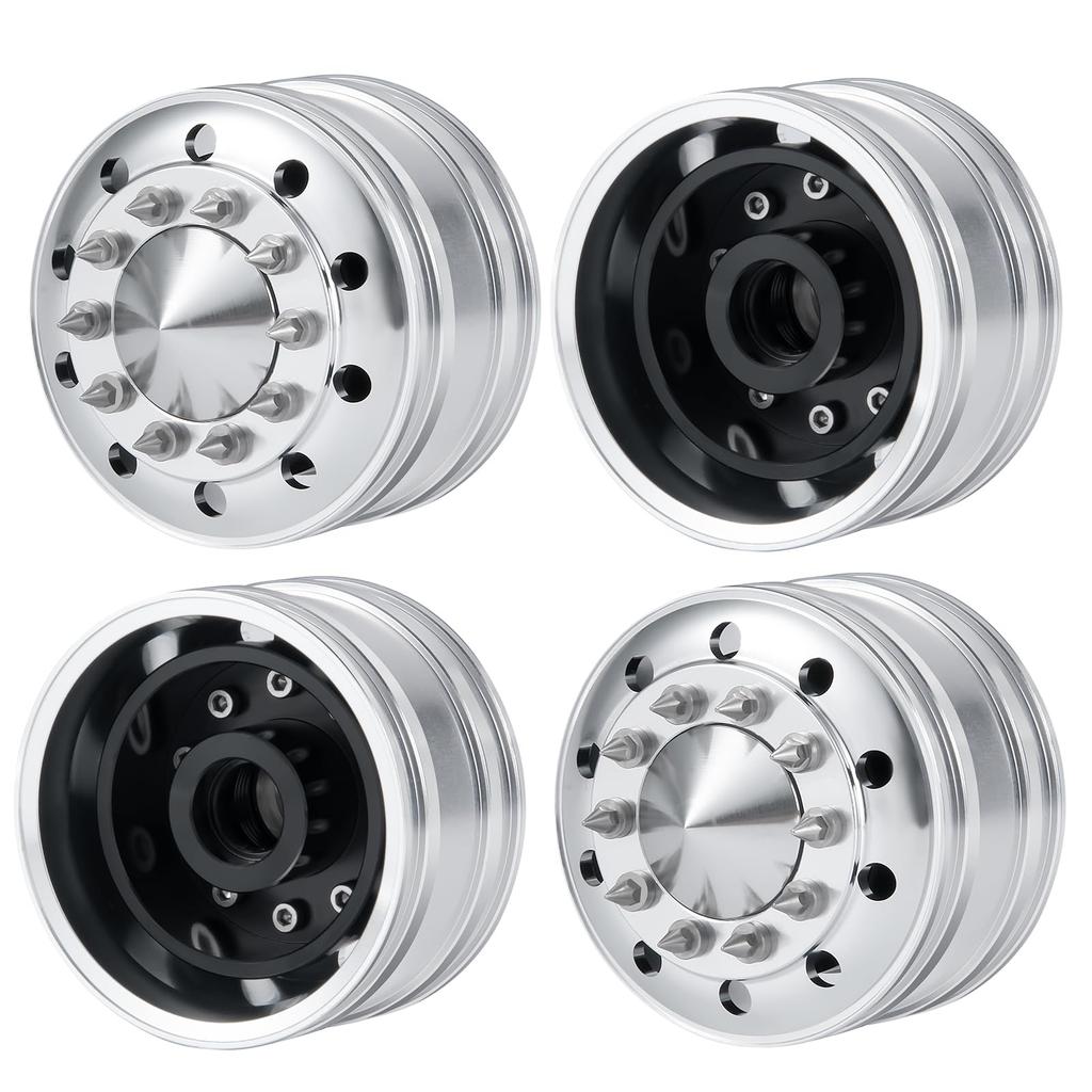 TRZX 2-Piece Metal Front Wheel Hub Rim Upgrade Parts for 1/14 Scale Tamiya Tractor Trailer RC Car (2 Pieces)