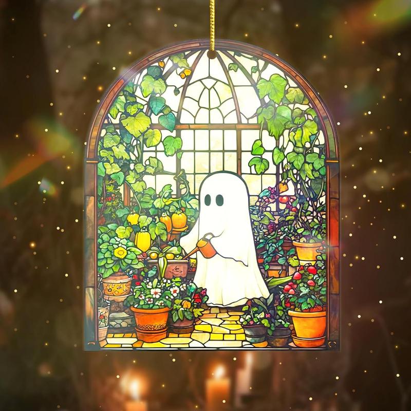 Halloween Ghost Reading Book Suncatcher Hanging Decor Acrylic Window Decor Colorful Shadow Home Decorations