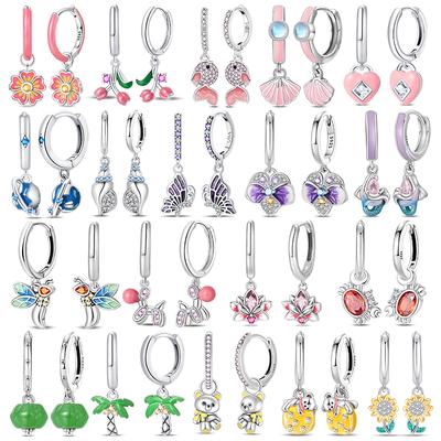 Hoop Earring Copper Pendientes Pansy Butterfly Lotus Sunflower For Woman Original Earring Fashion Jewelry Gift