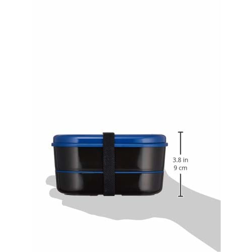 Skater KSX2 Two-Tier Bento Box, 630ml, with Drawstring and Chopsticks, Made In Japan, Fukuusagi (Fuku Usagi) Design, Navy Blue