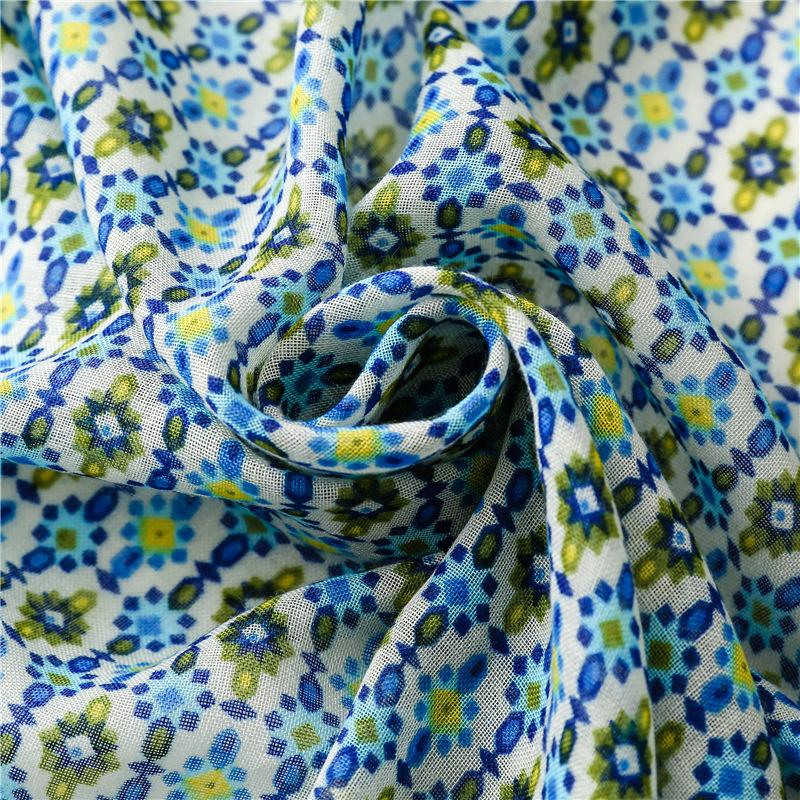 Scarf Female Retro Ethnic Style Bohemian Balinese Yarn Blue Flower Travel Sunscreen Photo Shawl Silk Scarf Women