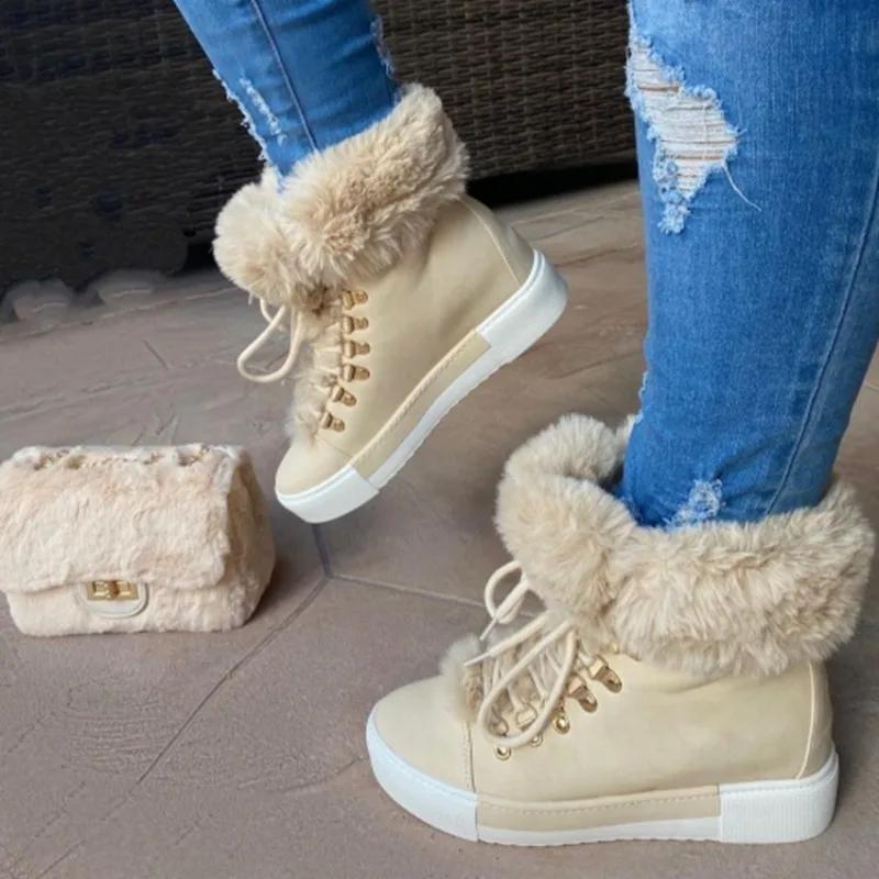 2024 Winter Women Boots Warm Shoes for Women Fur Ankle Boots Increased Height Shoes Thickened Ladies Snow Boots Big Size 43 Bota