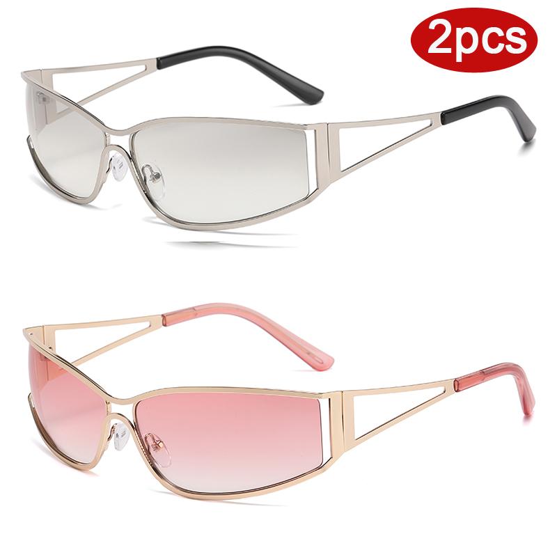 Protective Glasses 2pcs Y2K Metal Frame Square Sunglasses Hollowed Out Future Sense Of Technology Girls Net Red Sunglasses