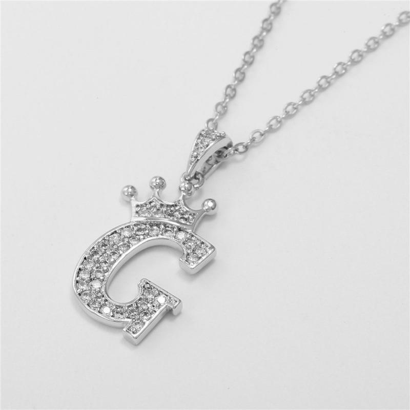 Cubic Zirconia Crown Letter Pendant Necklace Silver Hip Hop Punk Alphabet Jewelry