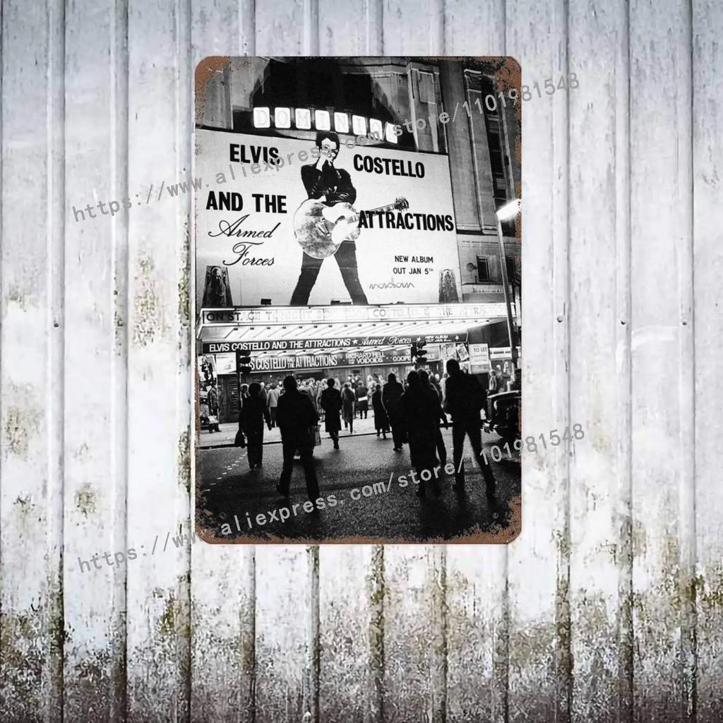 Elvis Costello & The Attractions Band Decor Poster Vintage Tin Sign Metal Sign Decorative Plaque for Pub Bar Man Cave Club Wall