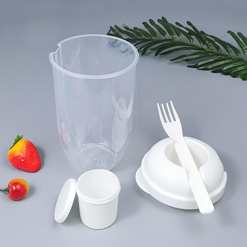1pc/2pc Portable Salad Cup with Leak-Proof Lid & Built-in Fork Healthy Meal Prep for Lunch Breakfast Dressing Storage Salad Bowl