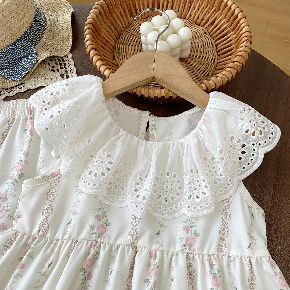 Girls' Floral Lace Collar Vest & Wide Leg Pants Summer Set - Stylish Children's Clothing
