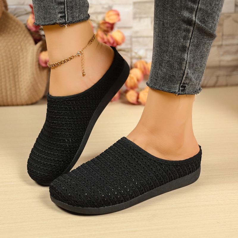 Woven summer women's shoes, one pedal, fly-woven breathable half-towed bag head flat bottom, casual versatile fisherman shoes