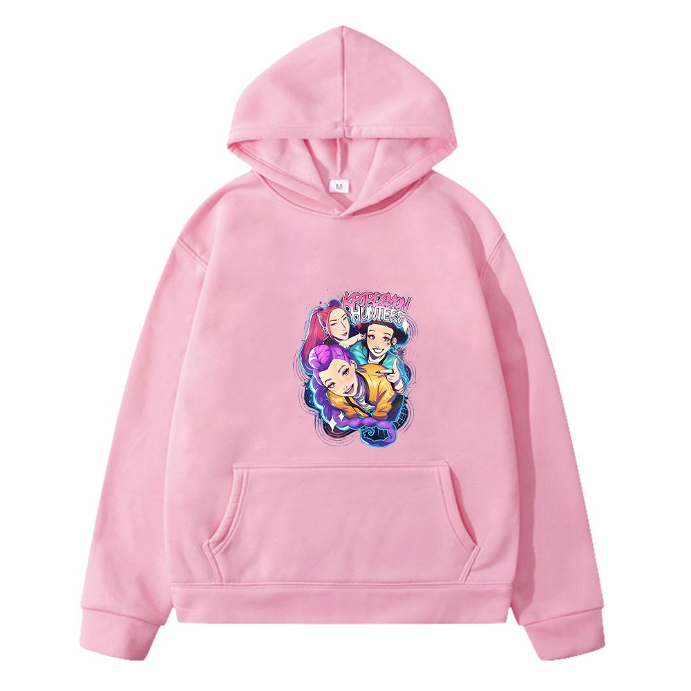 

kpop demon hunters kids print Autumn hoodies Comfortable sweatshirt Fleece Jacket y2k Cartoon pullover anime hoodie girl clothes 130 розовый