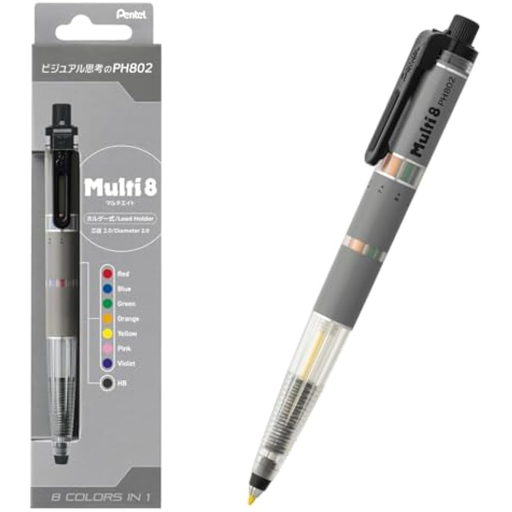 Pentel XPH802 multi-8 color mechanical pencil, 8 lead colors