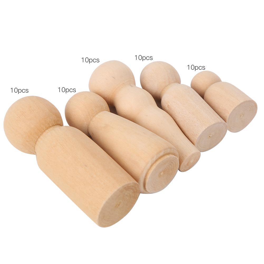 50Pcs Unfinished Wooden Peg Dolls DIY Children Decorative Painted Crafts School OrnamentsJM01896