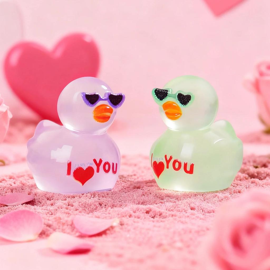 10/20Pcs Glow In Dark Resin Duck Figurines With Heart Sunglasses Valentine Gift I Love You Decor For Fairy Garden
