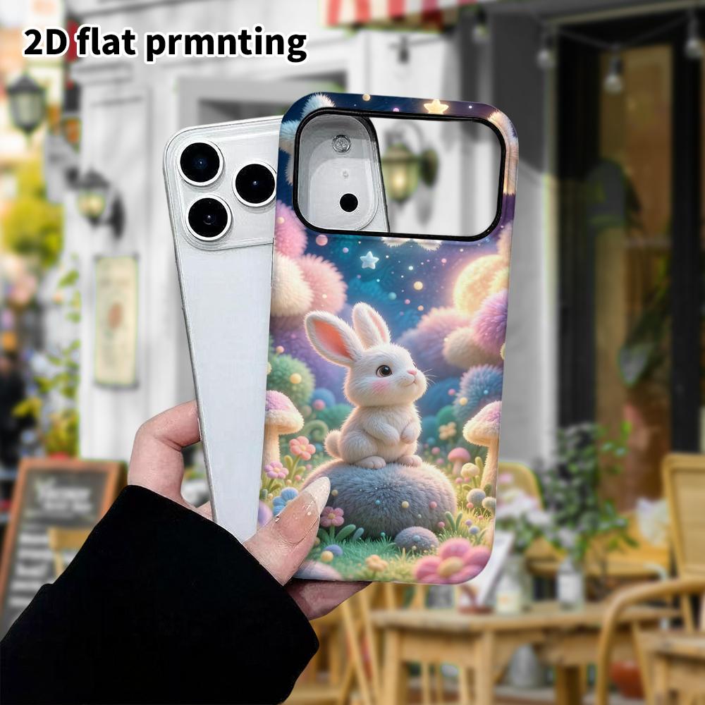 Phone Case: 2D Flat Design Suitable for iPhone 18 17 16 15 14 13 Pro Protective Case, White Rabbit Under the Starry Sky, Perfect Christmas and Hallowe