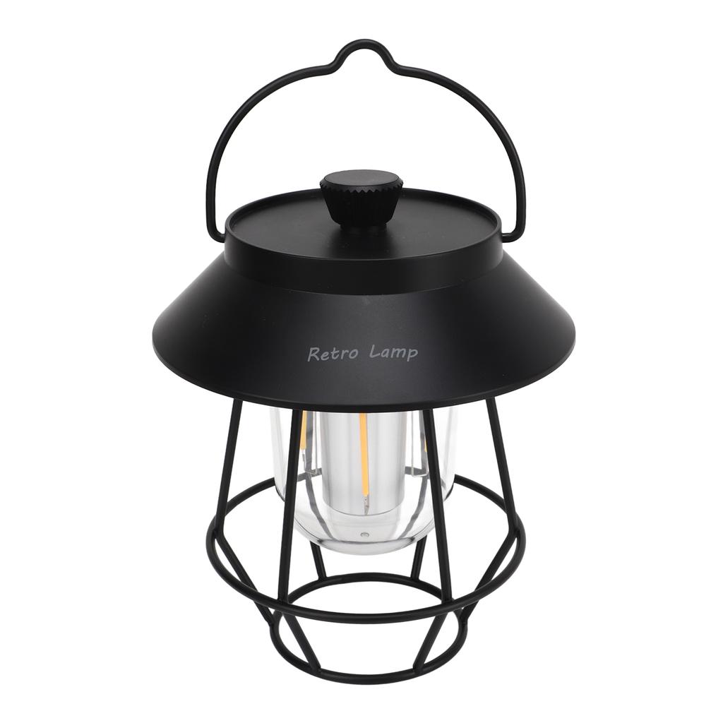 Camping Lantern Waterproof USB Rechargeable 3 Modes Handheld Vintage Lantern with Metal Hook for Outdoor Camping Black