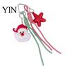 Knitted Holiday Embellishments Christmas Santa Claus Bag Charm, Crochet Keychain Pendant with Key Accessories Faux Leather Star, Xmas Hanging