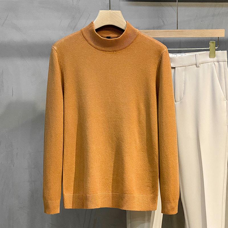 New Autumn and Winter Fashion Trend Men's Simple and Versatile Half High Neck Knit with Underlay Men's Solid Sweater