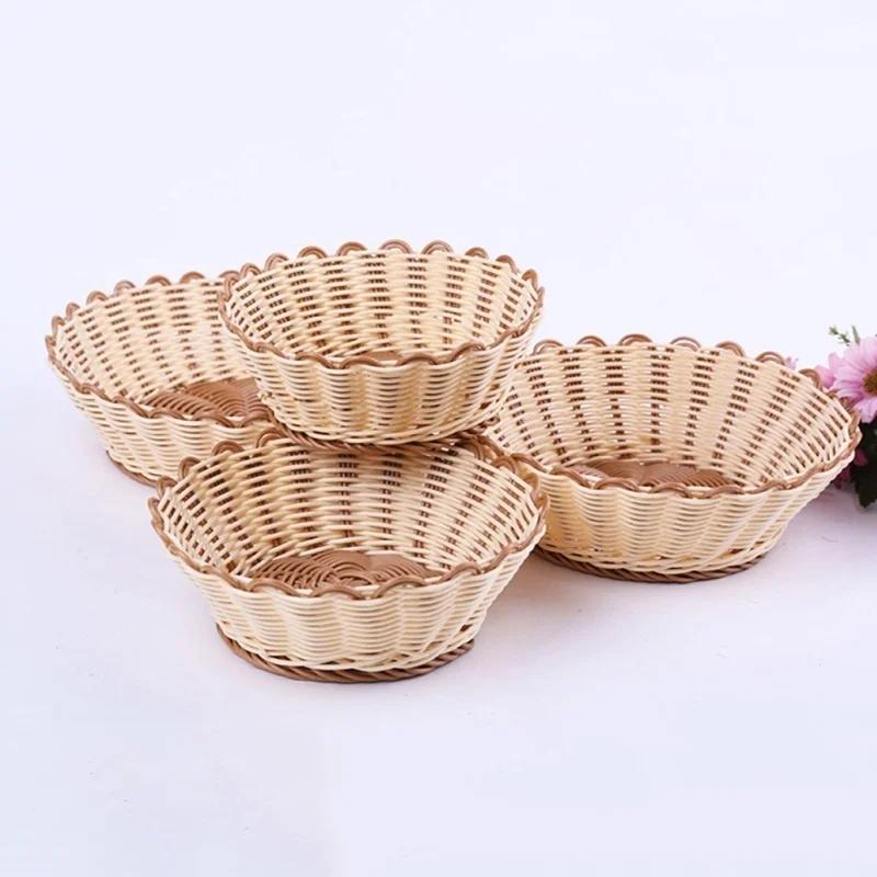 Hand - Woven Snack Basket Storage Basket (Imitation Rattan Basket) Handmade Kitchen Picnic Bread Container Storage