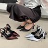 High heels summer new black pointed simple OL work shoes bag head empty high heels sandals