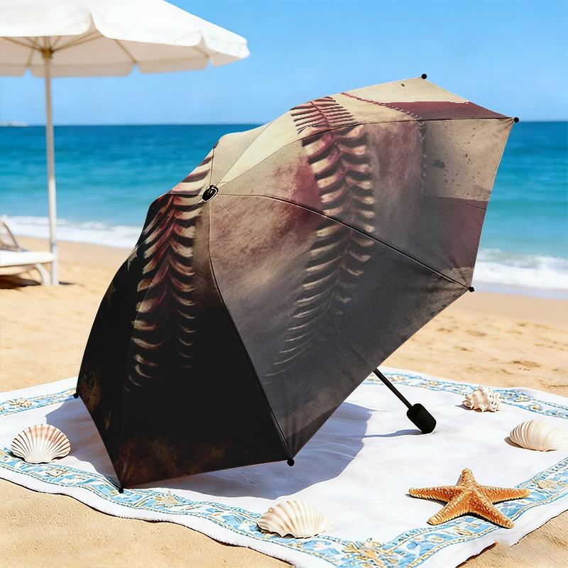 1pc American flag, baseball, and guitar Umbrella Portable Folding Umbrella Iron Frame Hole Bone Structure Outdoor Home Umbrella