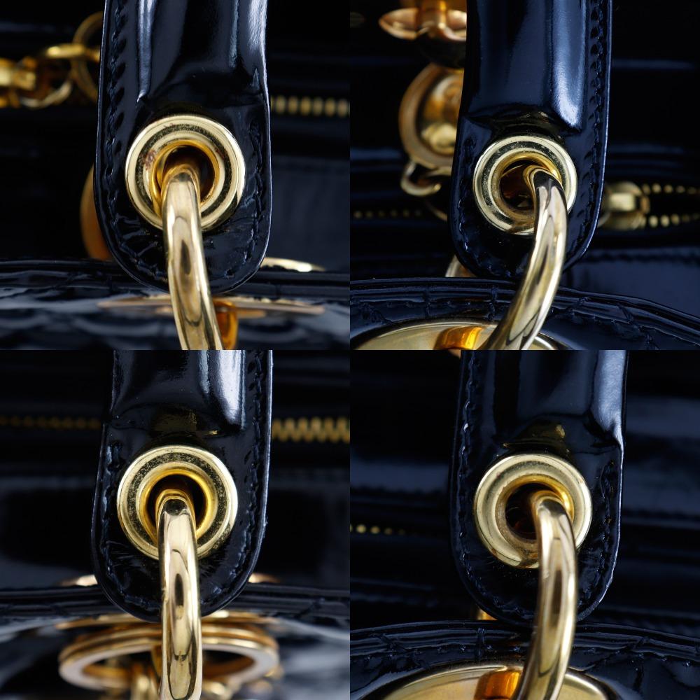 Dior Lady Dior Medium Handbag Canage Black Patent Leather Women Used