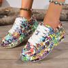 Fashion Plus Size 2025 Lace Up Women's Vulcanize Shoes Outdoor Walking Print Flat with Platform Sneakers Versatile Ladies Casual Shoes