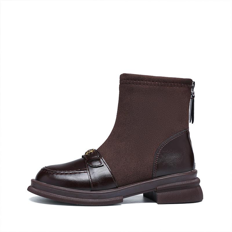 Skinny Stiefel Damen Frühling und Herbst Einzelstiefel flache kurze Stiefel Winter 2025 neue Samt elastische Sockenstiefel weiches Leder Martin Stiefel