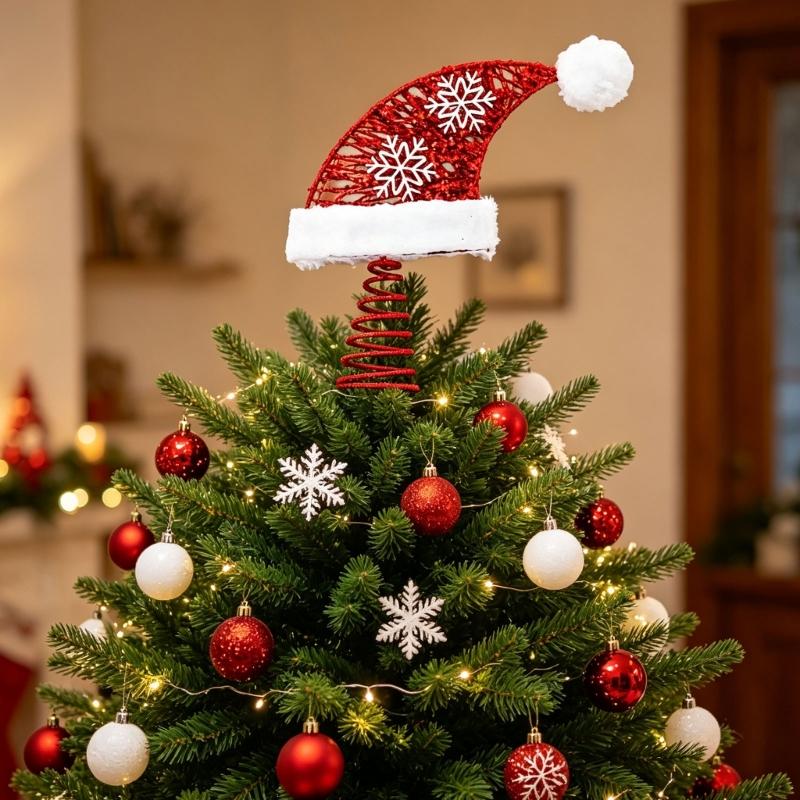 Festival Tree Top Decoration Christmas Trees with Metal Spring Base for Holiday Tree Display and Tabletop Decoration