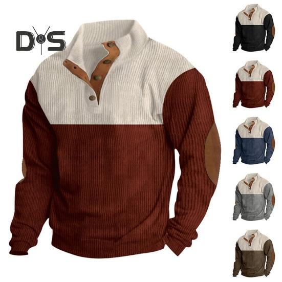 Осень-весна Мужская толстовка с воротником-стойкой на пуговицах — фото 6