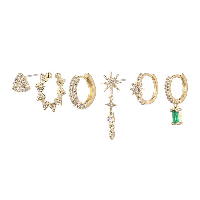 

ANENJERY 6 шт./компл., серебряный цвет, медь, микро-циркон, звезды, кисточки, серьги-кольца, набор, креативные геометрические серьги, костюм, оптовая продажа золотистый