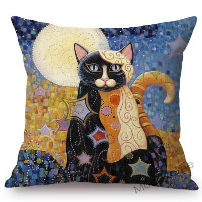 Lovely Cute Cartoon Klimt Style Cat Kitten Home Decoration Throw Pillow Case Gold Animal Art Sofa Decoration Linen Cushion Cover