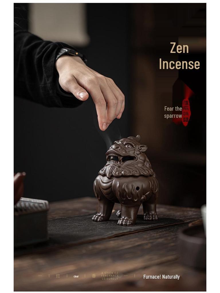 Ceramic Suanni Beast Coil Incense Burner with Lid - Antique Style Ornament for Home