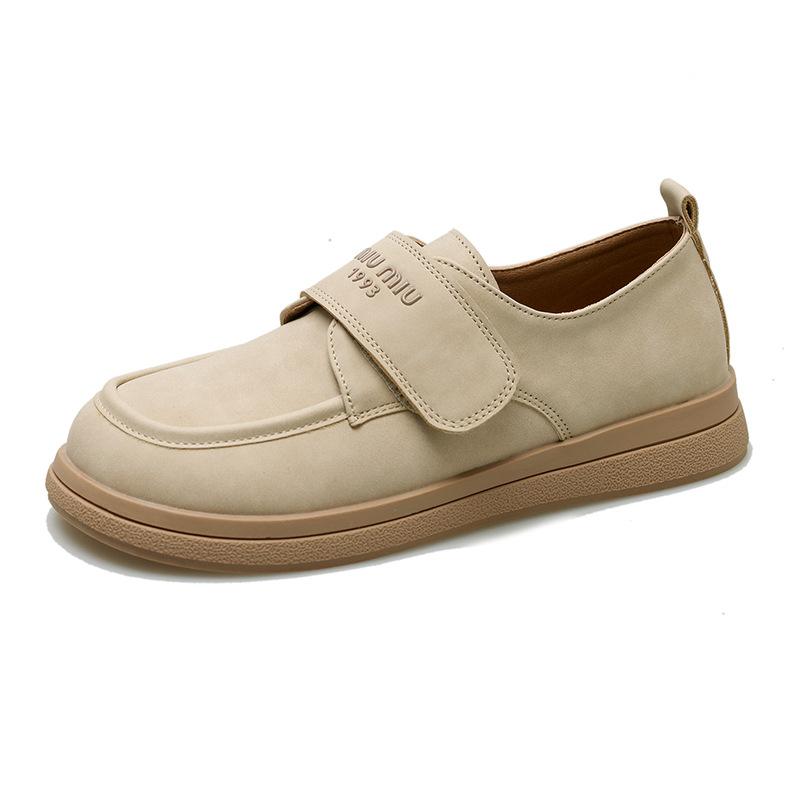Britischer Stil Retro kleine Lederschuhe Damen Frühling neue flache einzelne Schuhe Damen Klettverschluss Damen