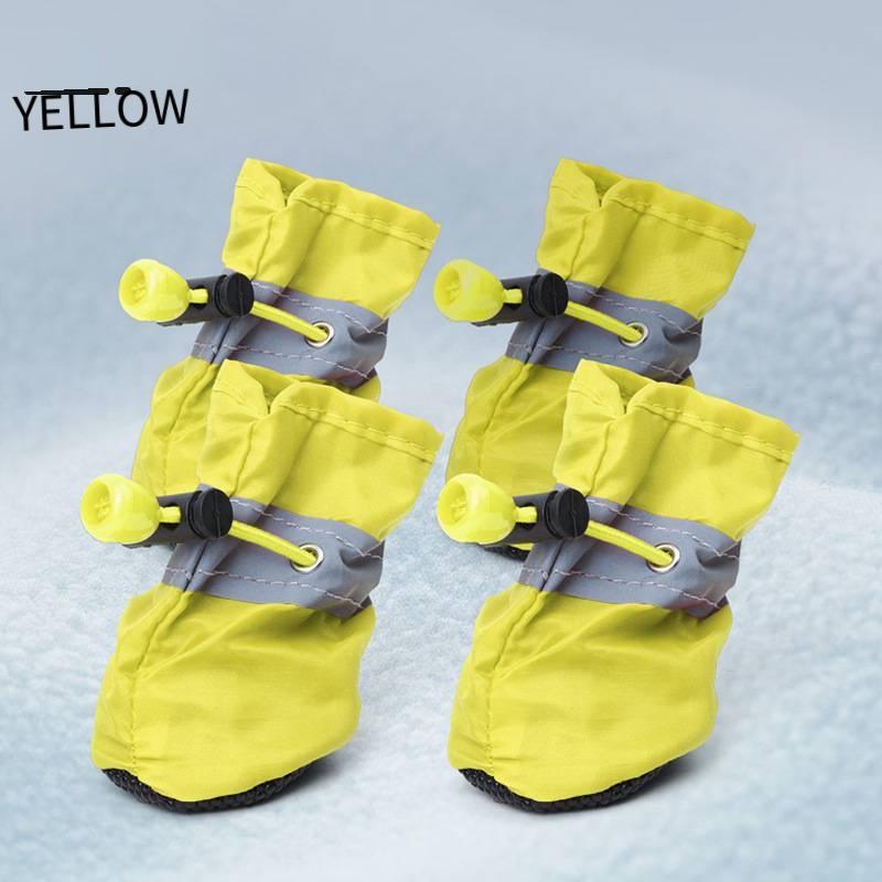

4pcs Reflective pet shoes Anti-slip foot protectors for small and medium-sized dogs Oxford waterproof soft sole dog foot covers 2 жовтий