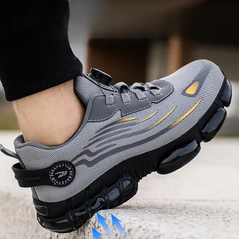 Fashion 2025 New Men's Rotating Button Work Safety Shoes Male Steel Toe Shoe Breathable Lightweight Sneakers Protective Men Boots Tenis