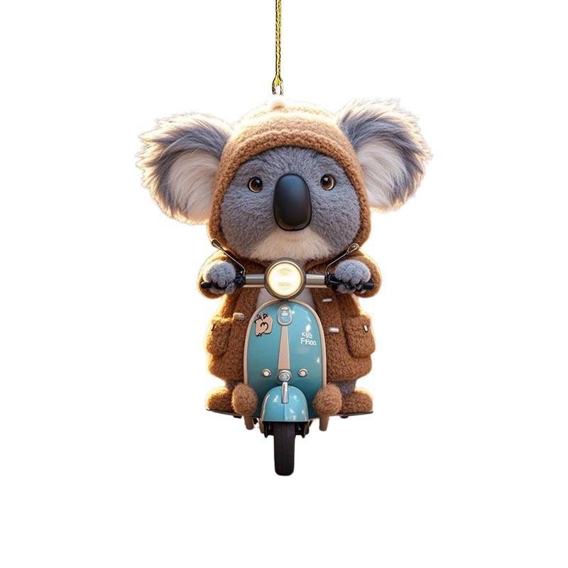 Motorcycle Cute Cartoon Riding Koala Pattern Acrylic Pendant For Car Decoration
