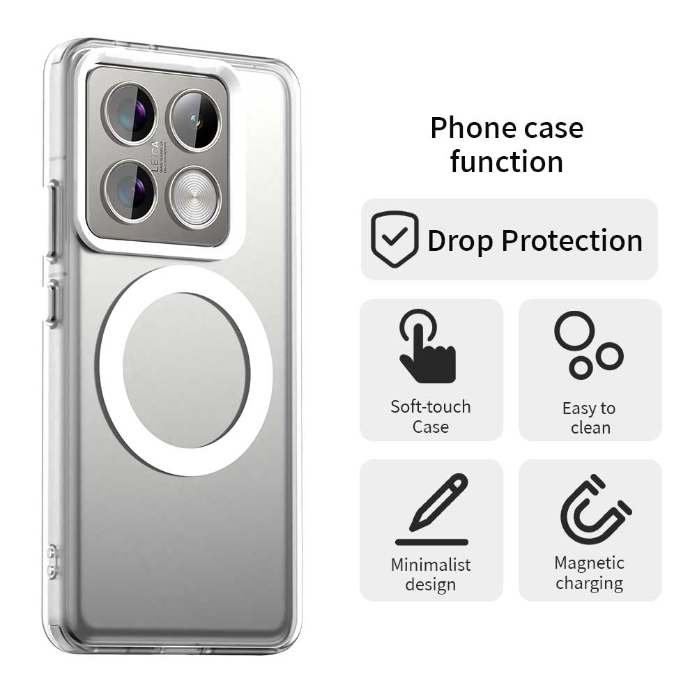 

For Xiaomi 14T Pro Case Compatible with MagSafe PC+TPU+PET Anti-Drop Phone Cover Red