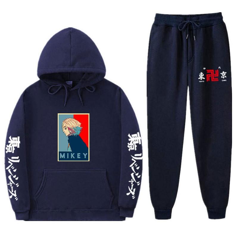 Mens Hooded Long Sleeve Streetwear Sweatshirt Set Casual Oversized Cotton Blend Tracksuit Fall