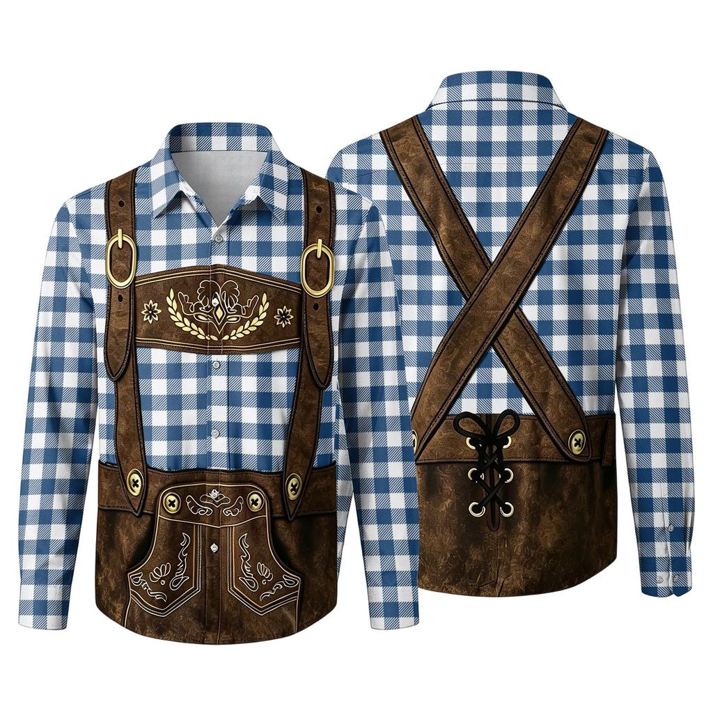 Men's 3D Printed Festival Long Sleeve Shirt with Collar for Casual Outings