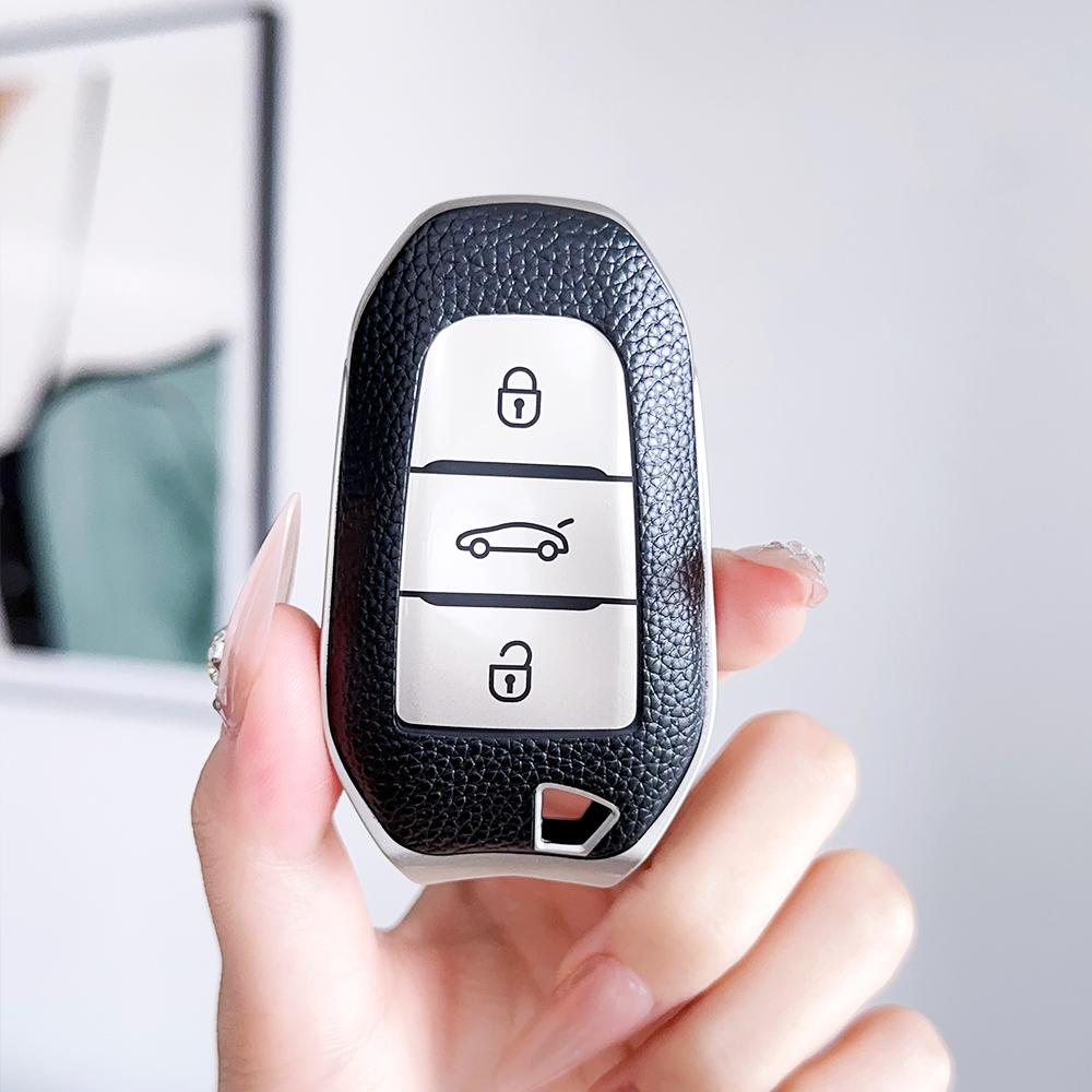 

Для Peugeot 2008 3008 4008 5008 308 408 508 Citroen C1 C2 C4 C6 C3-XR Grand DS3 DS5 Чехол из ТПУ и кожи для смарт-ключа автомобиля серебряный