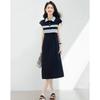 Xinfeiyu Fashion Color Block Slimming Midi Polo Dress
