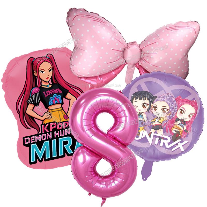 Kpop Demon Hunters Birthday Balloons Decoration Zoey Rumi Mira Girl Party Number Balloons Set Party Favor Home Decor Kids Gift