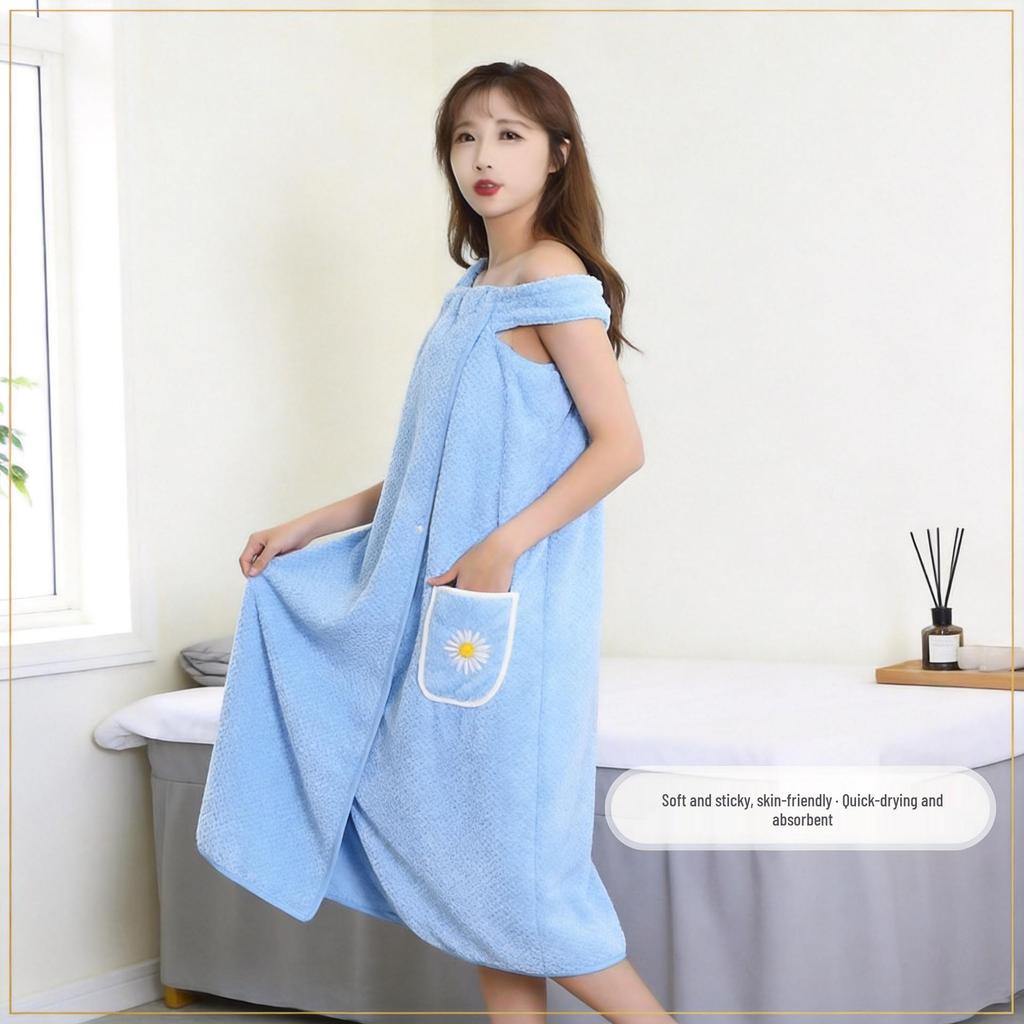 Women's Quick-Dry Soft Coral Fleece Wearable Bathrobe Towel