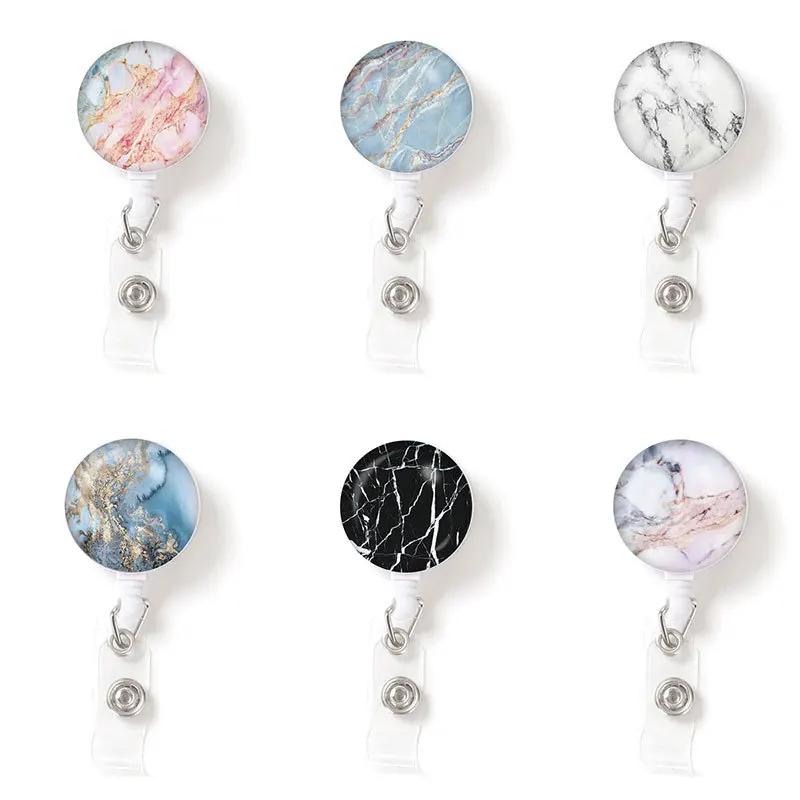 1pc Marble Nurse Doctor Badge Reel Retractable ID Badge Holder Key Ring ID Name Card Office Supplies Porta Credencial