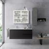 Wall Cabinet Modern Glass Double Doors Three Tiers Detachable Shelves Golden Handle Entryway Living Room Kitchen Bathroom Wood Storage Sideboard