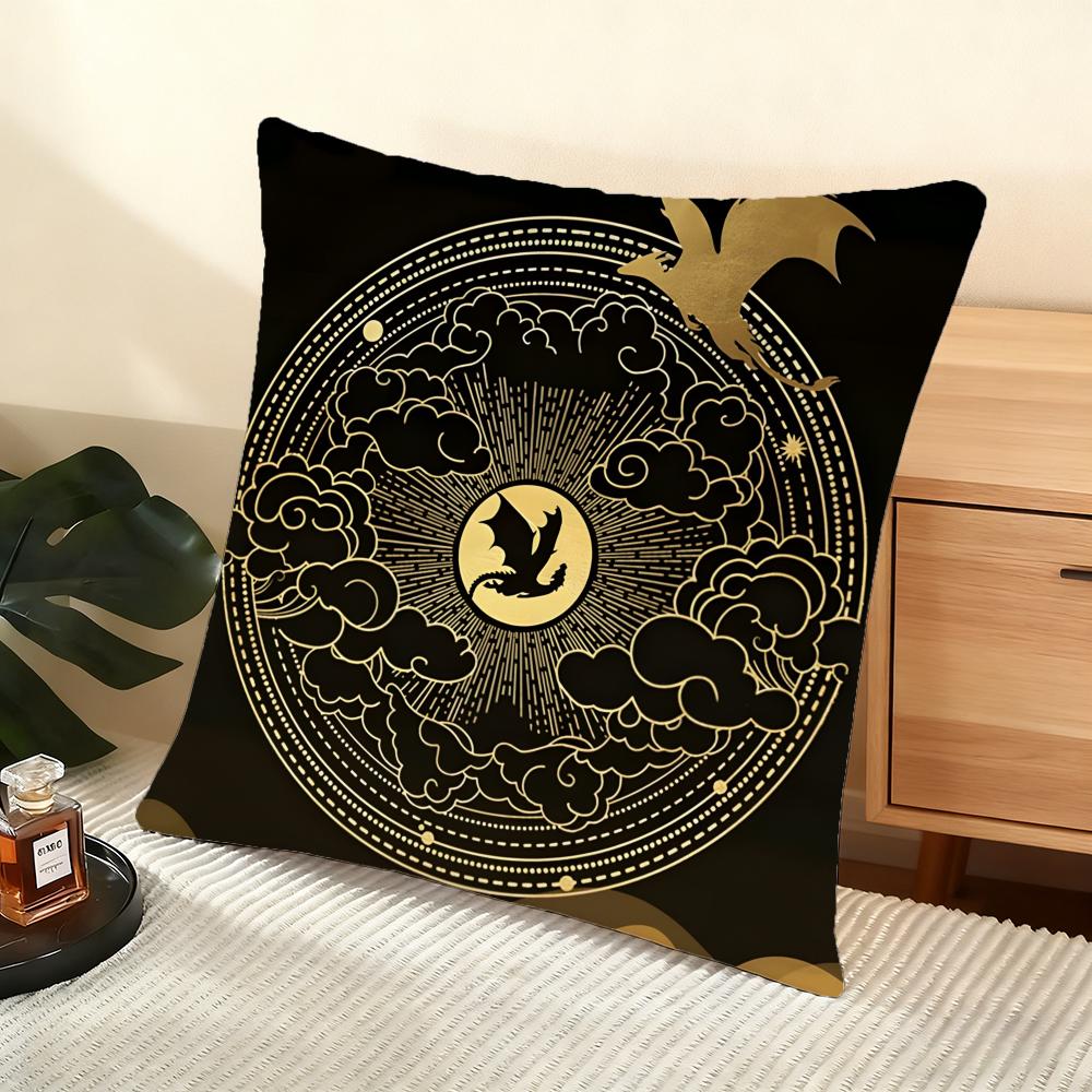Cushion Cover Silky Short Plush Home Sofa Cushion Cover - Invisible Zipper Home Decoration F-Fourth W-Wing Dragon