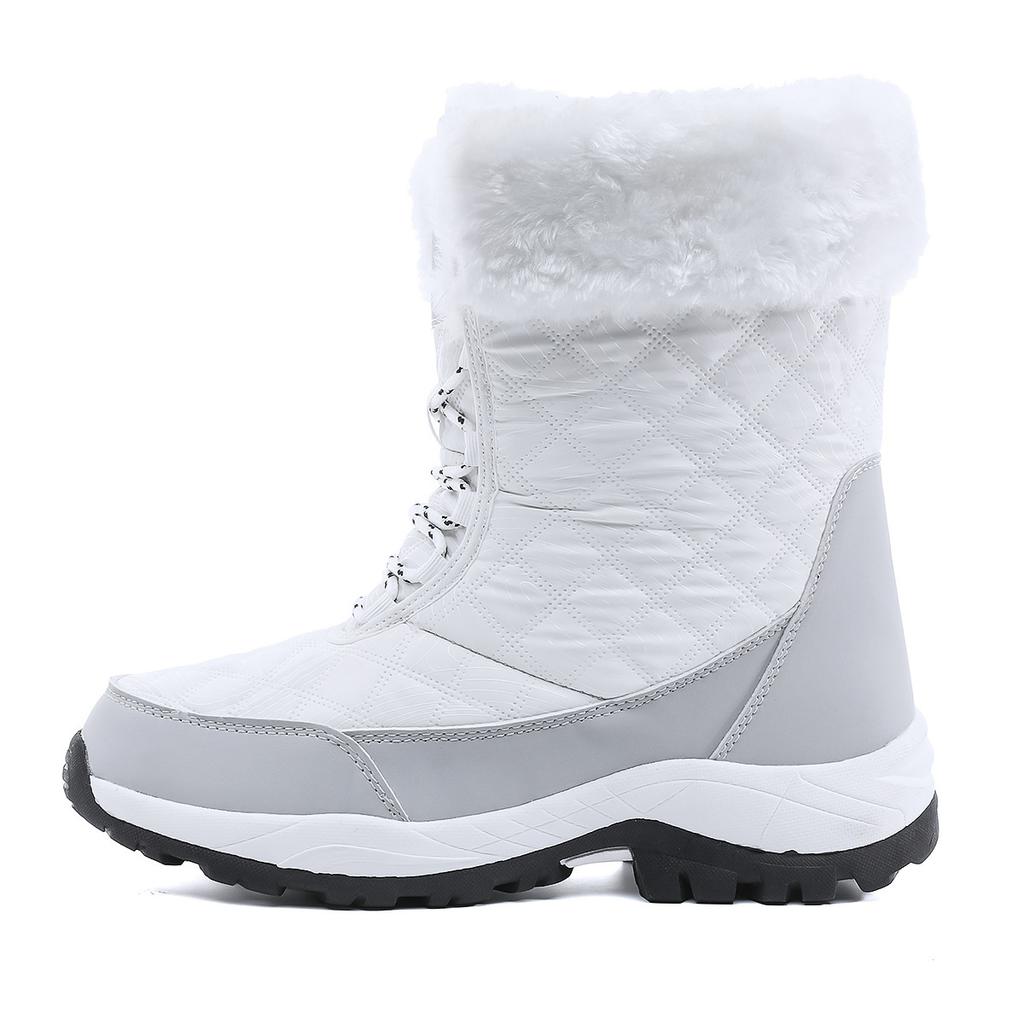 Waterproof snow boots medium tube front zipper large size cold-proof warm cotton boots velvet outdoor winter shoes