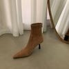 High-heeled Pointed-toed Temperament Suede Thin Short Boots Women's Shoes 2025 New Autumn and Winter Velvet Korean Small Ankle Boots