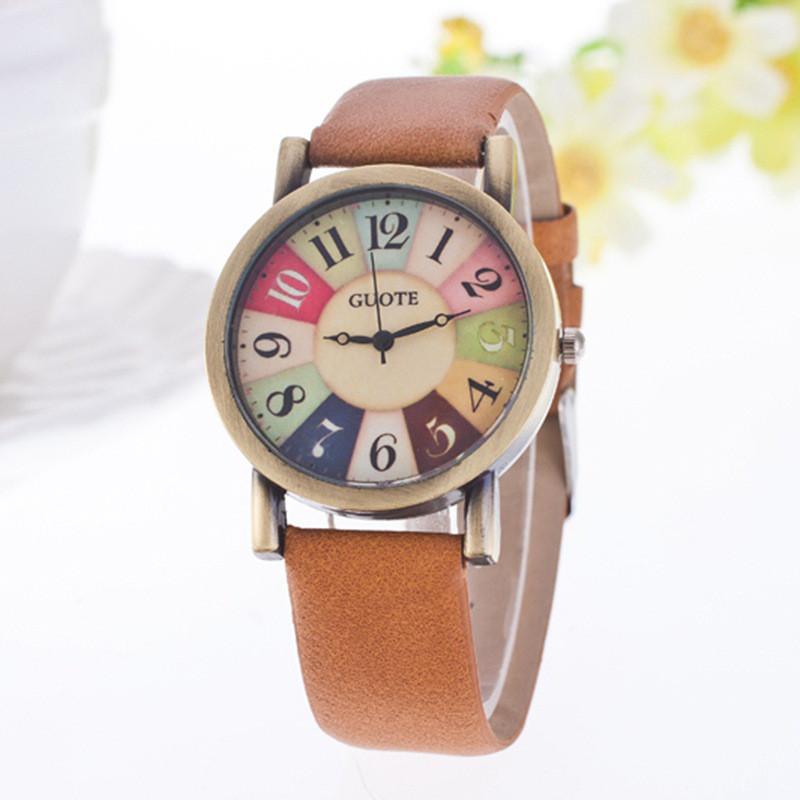 Classic Leather Watch With Wooden Grain Dial For Casual Women Men