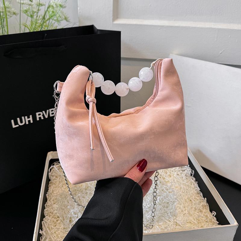 Stylish Pu Pearl Handbag For Women Trendy Soft Chain Small Square Crossbody Bag