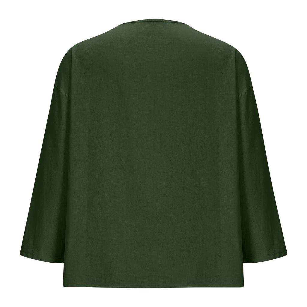 Women's Fashion Casual V-Neck Buttoned 3/4 Sleeve Cotton Linen Top